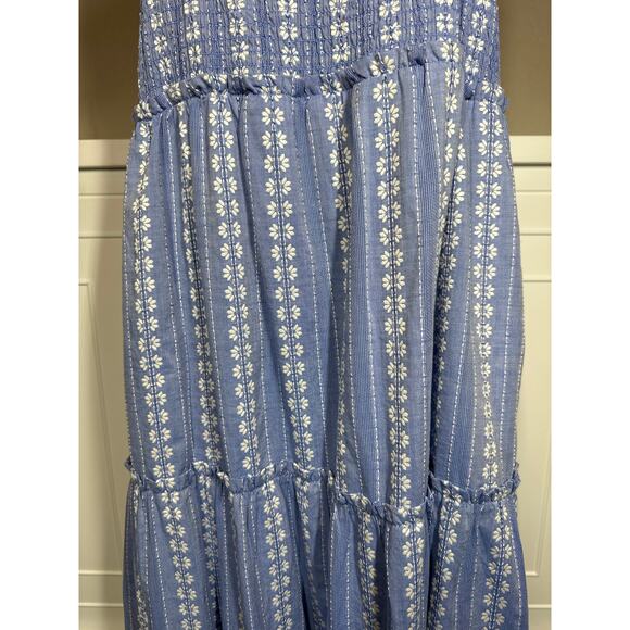Draper James RSVP Tiered Maxi Dress Smocked Sleeveless with Tie Straps Blue XL - Picture 5 of 16
